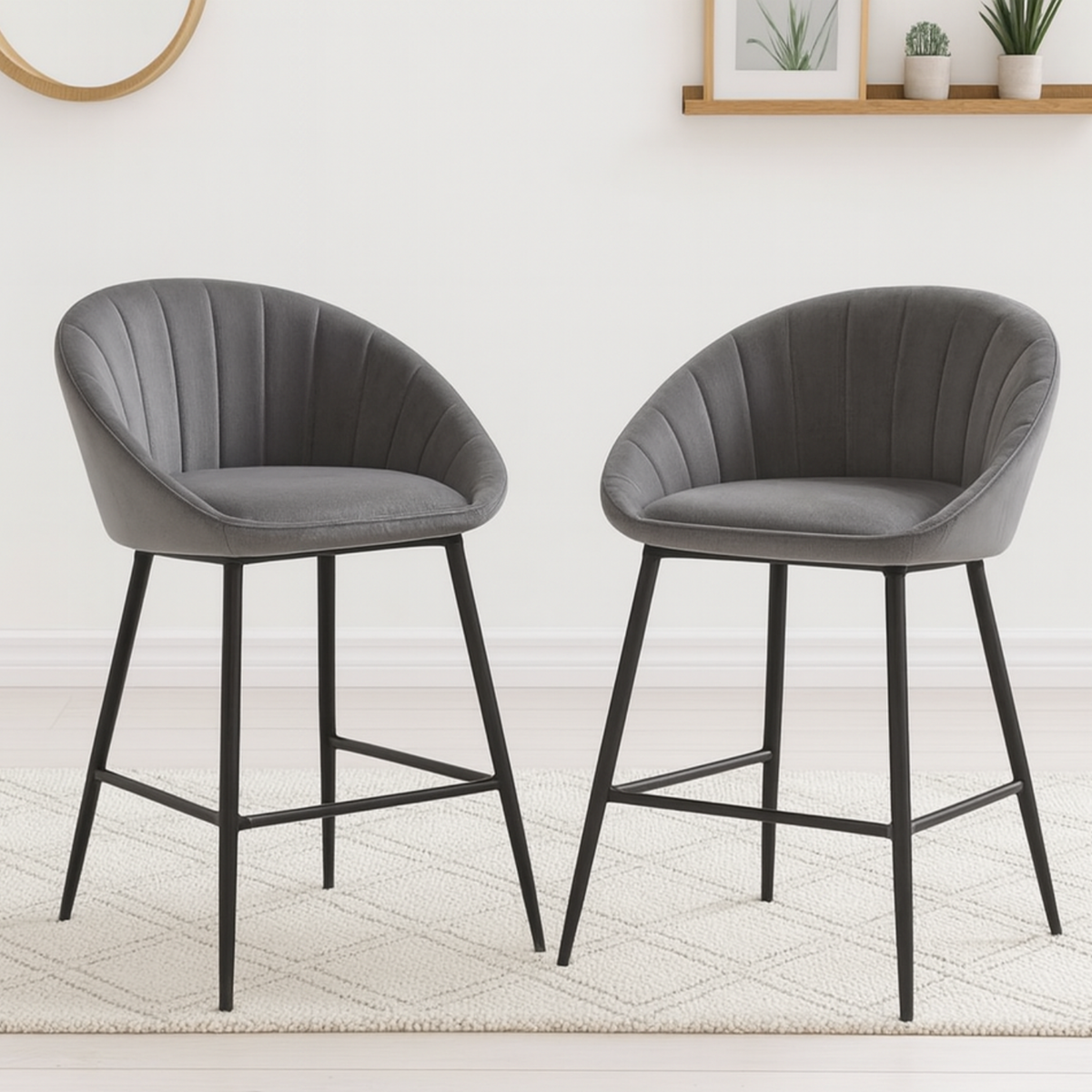 Ensemble – 2 chaises de bar scandinaves 65 cm en velours raffiné – Stockholm