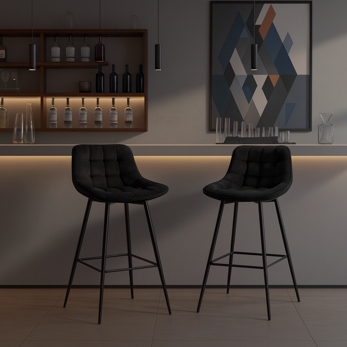 Ensemble – 2 chaises de bar scandinaves 65 cm au velours raffiné – Sören