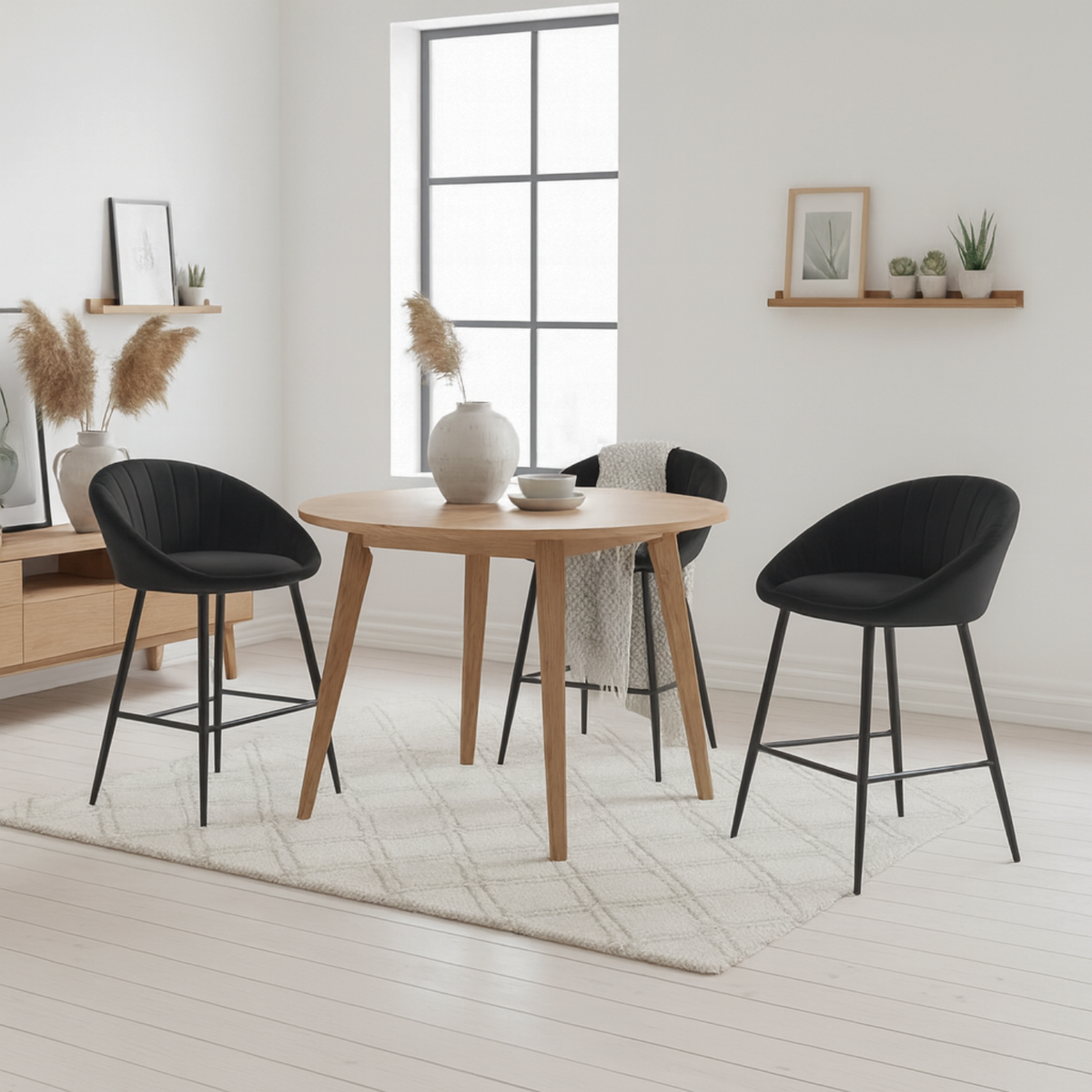 Ensemble – 2 chaises de bar scandinaves 65 cm en velours raffiné – Stockholm