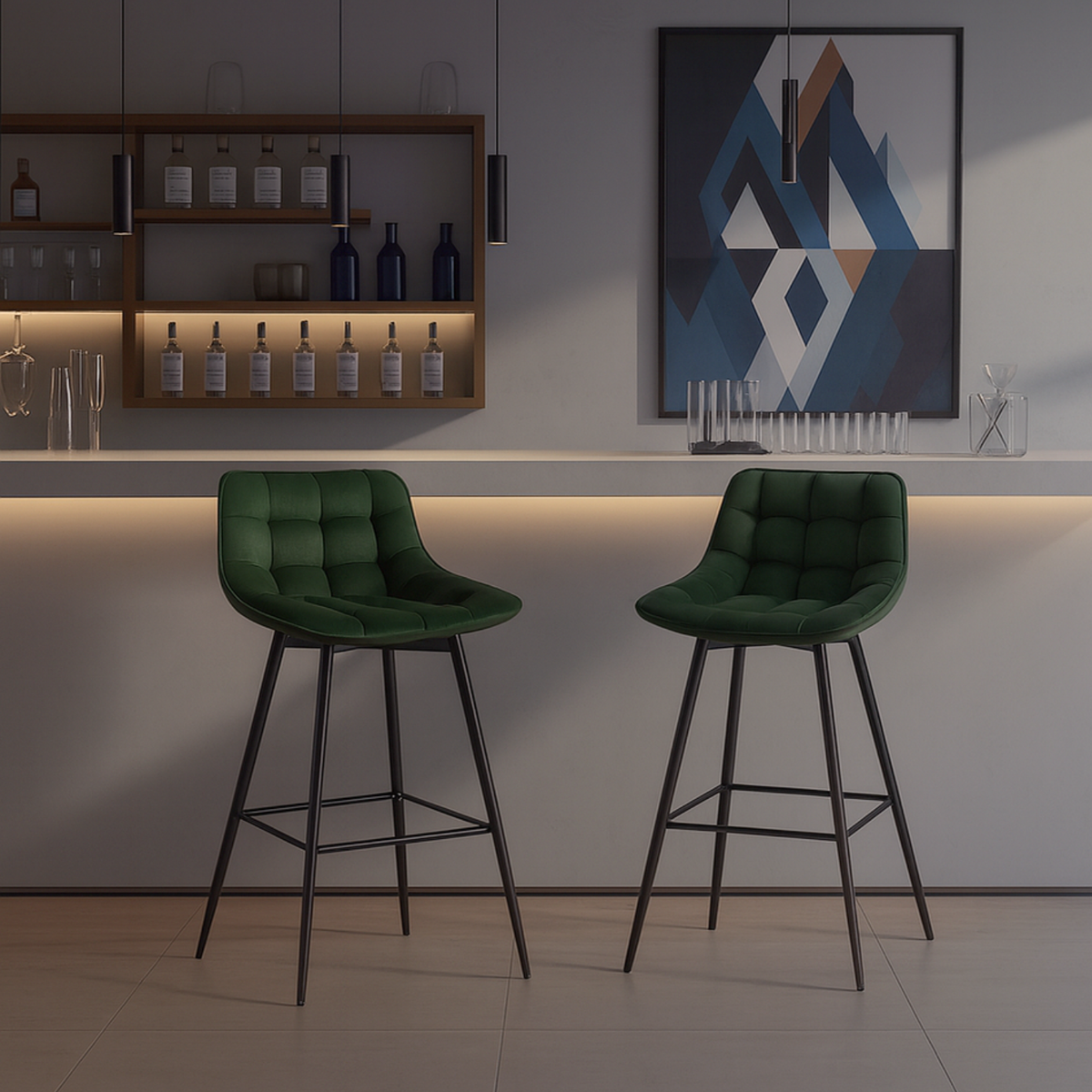 Ensemble – 2 chaises de bar scandinaves 65 cm au velours raffiné – Sören