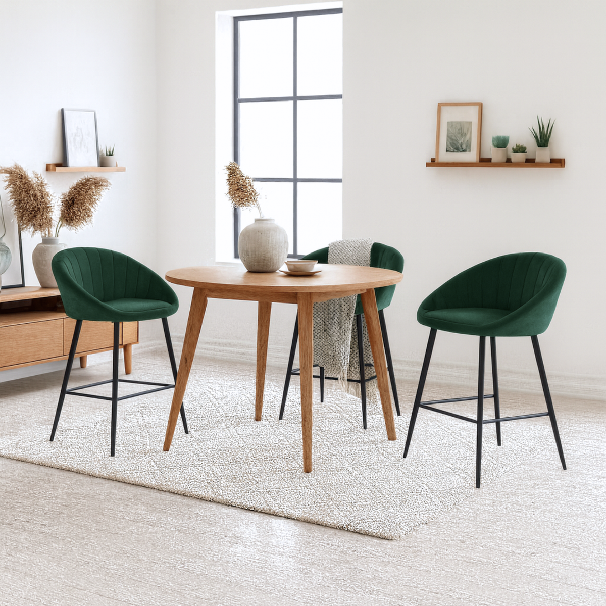 Ensemble – 2 chaises de bar scandinaves 65 cm en velours raffiné – Stockholm