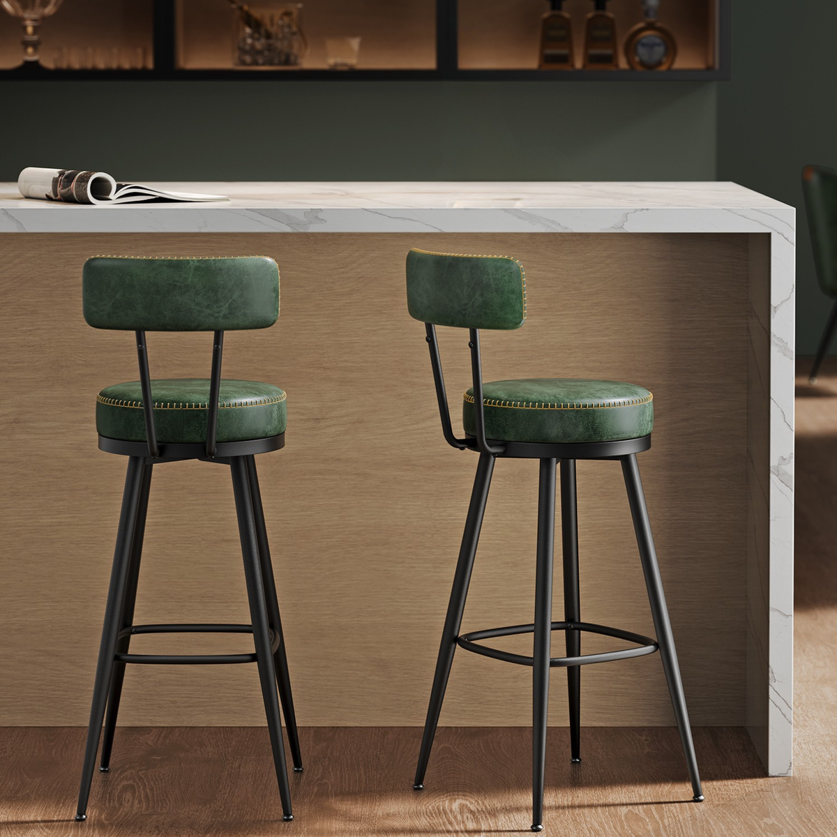 Ensemble – 2 chaises de bar vintages au style bistrot revisité – Ferro